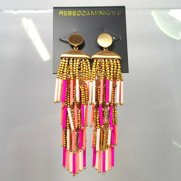 Rebecca Minkoff Beaded Fringe Drama Earrings (Pink Multi) - Picture 2 of 4